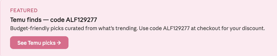 Temu Coupon Code Discount with Code ALF129277